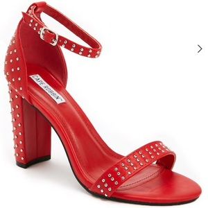 Studded heels faux leather sandals red size 9